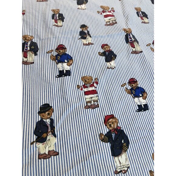 VTG Ralph Lauren Polo Teddy Bear University Striped Twin Flat Sheet 63"X95 - Picture 5 of 7
